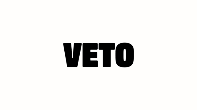 Animated Logo saying VETO black upon white