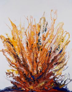 Colorful painted explosion resembling a real explosion illustrating the title "Bämmm äh CBAM. Der neue EU-CO2-Zoll"